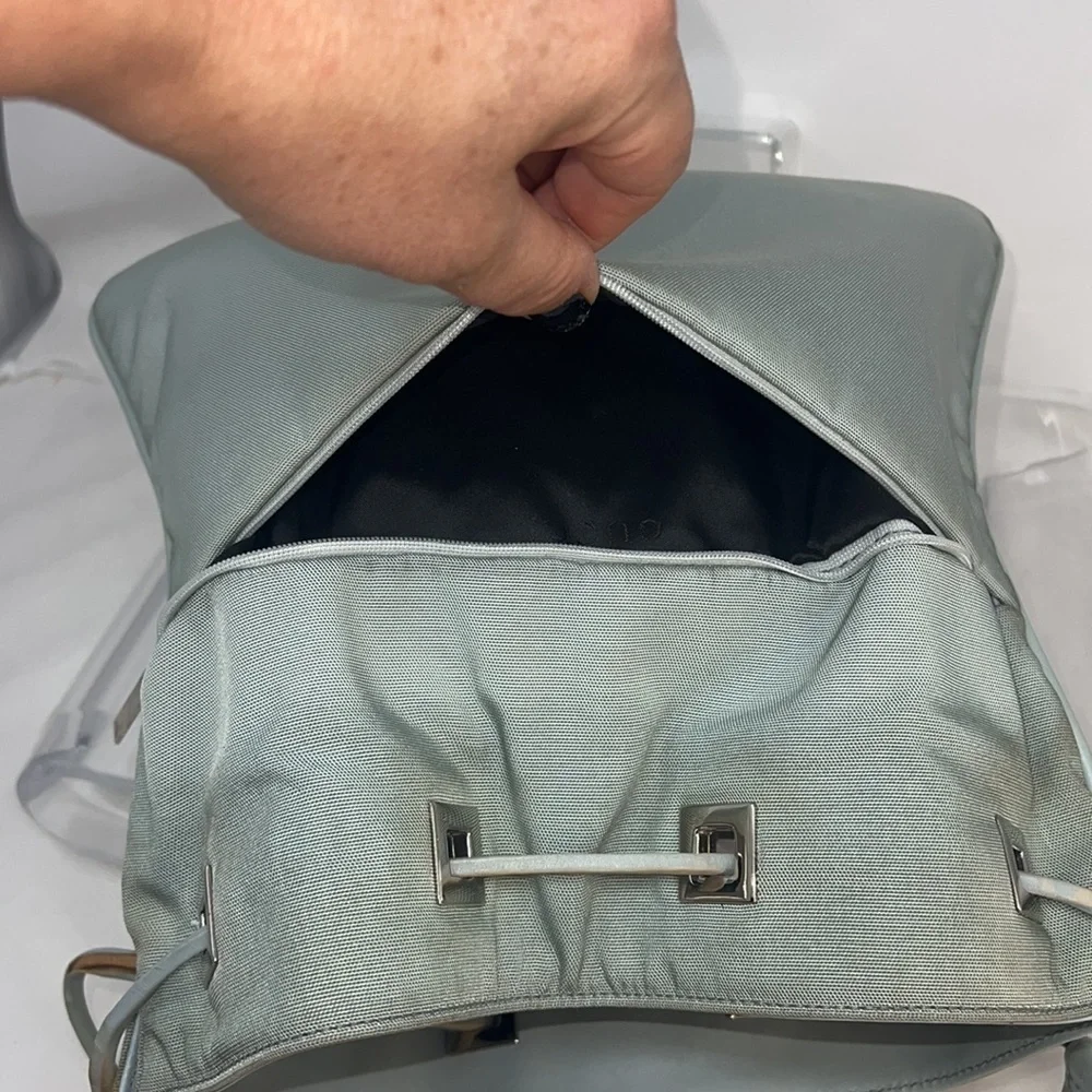 Gucci Ballistic Nylon & Leather Seafoam Drawstring Shoulder Bag